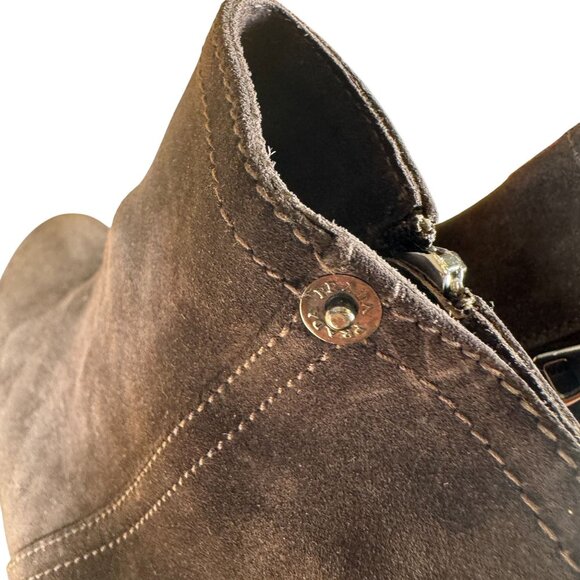 Prada Brown Suede Wedge Heel Ankle Boots Booties Size 38.5 - Picture 7 of 12